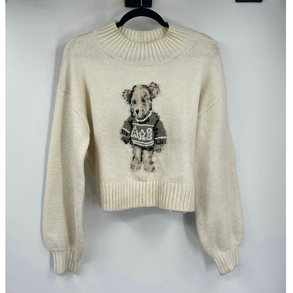 American Eagle Snow Stopper Sweater Cream Teddy Graphic Size XS Women’s - Picture 3 of 9